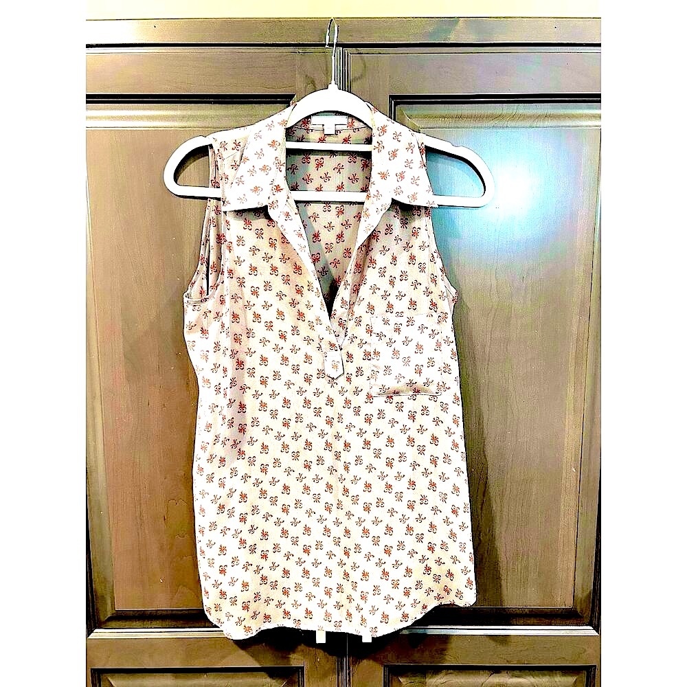 Pleione Bows Sleeveless V Neck Tunic Top in Gray and Orange, Size S
